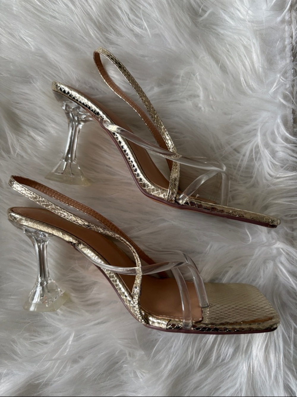Golden Clear Strap Mid-Heel Sandals